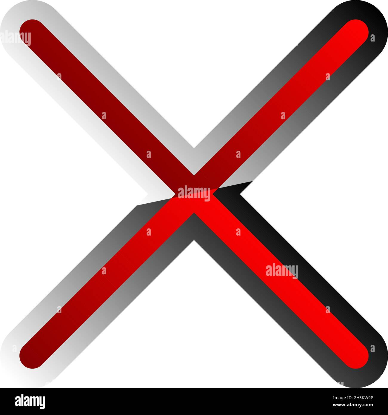 Lettre X rouge, signe, signal.Restriction, interdiction, alignement ...