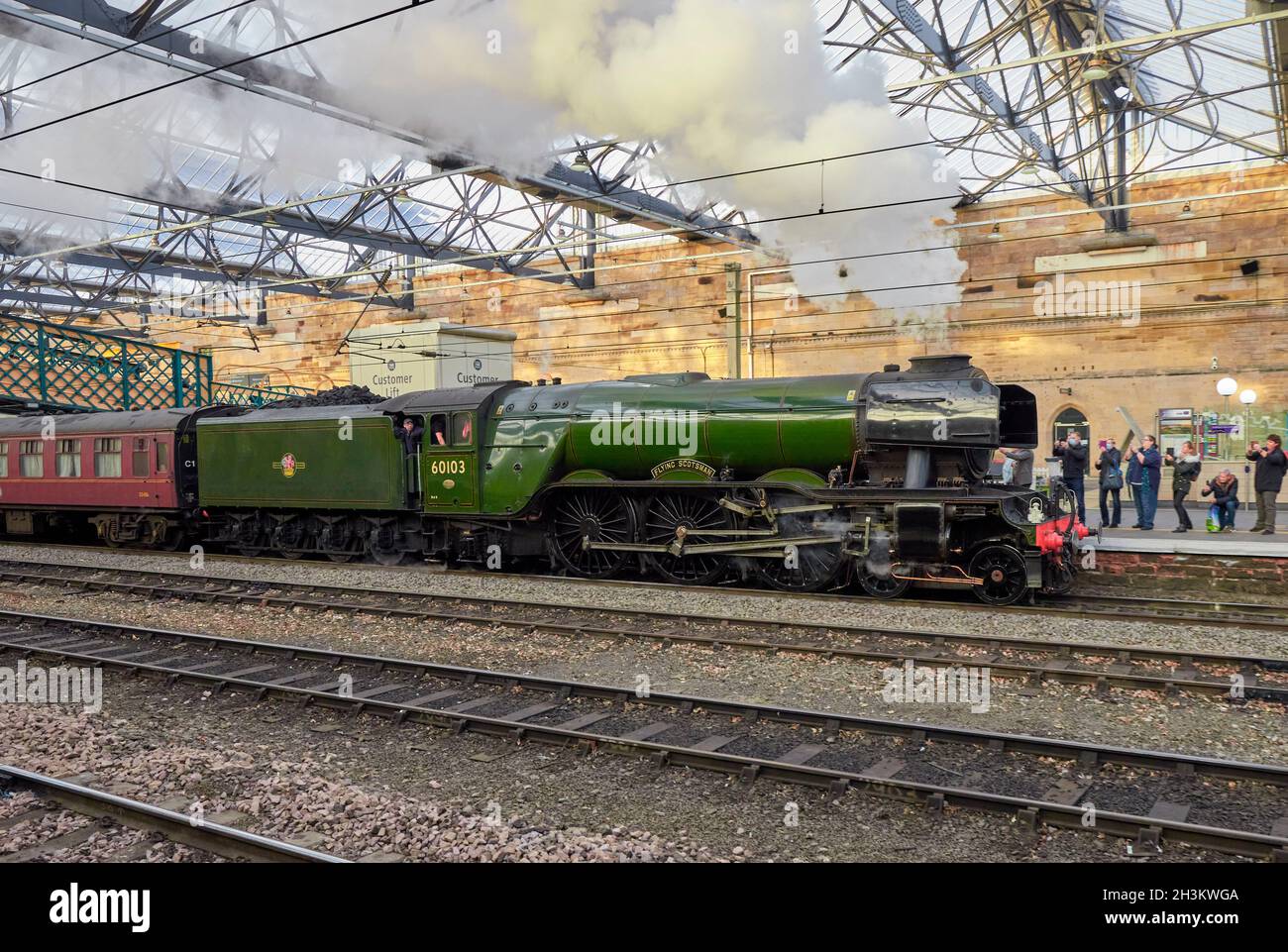 The Flying Scotsman à Carlisle Station Carlisle Cumbria Angleterre Royaume-Uni Banque D'Images