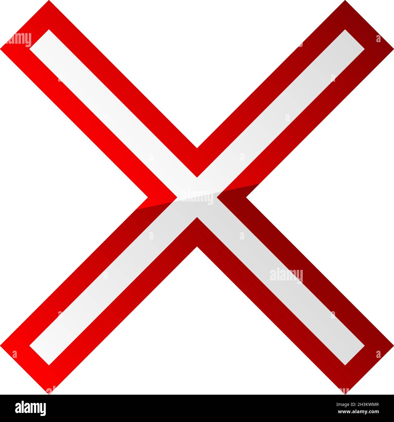 Lettre X rouge, signe, signal.Restriction, interdiction, alignement ...