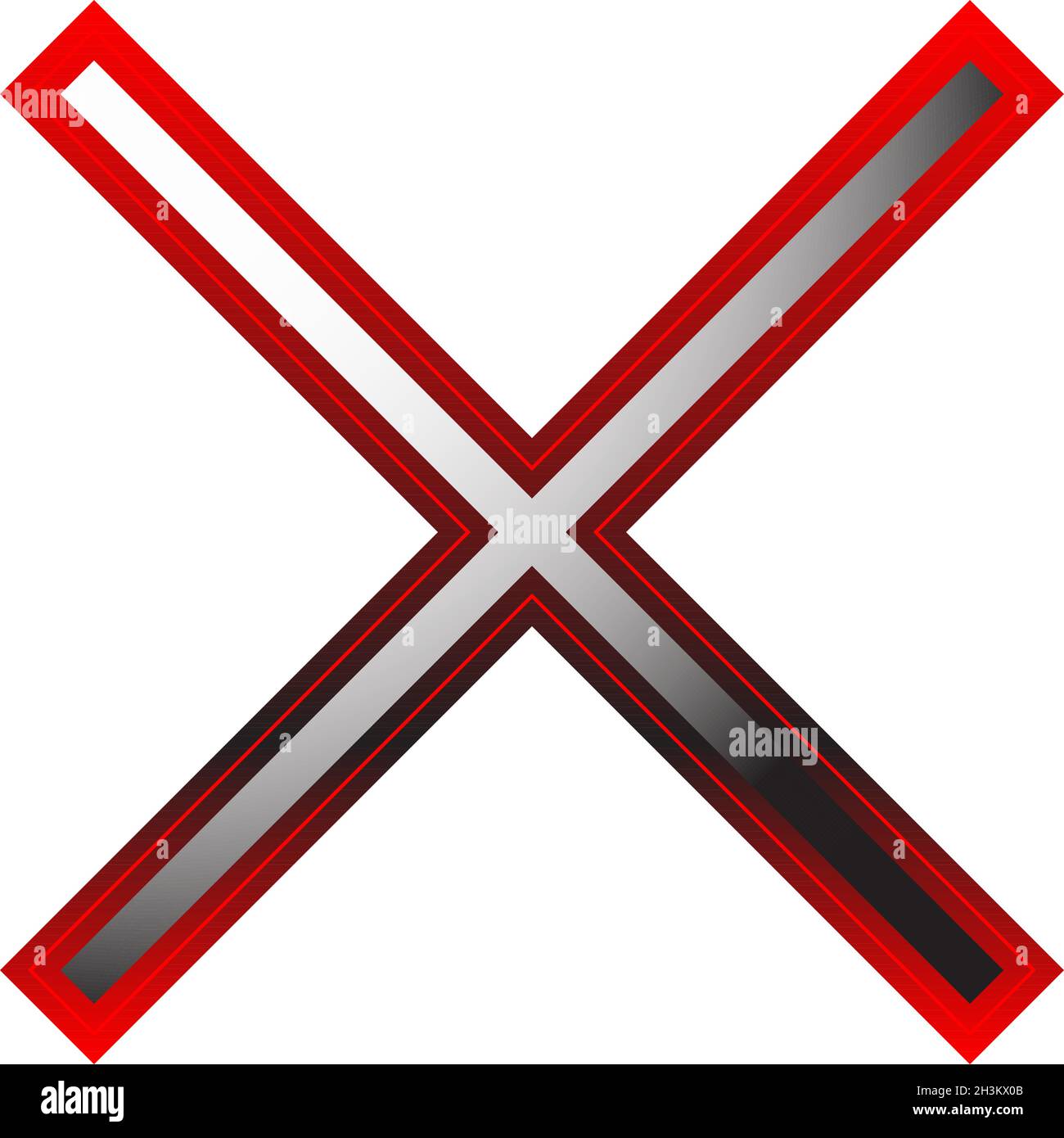 Lettre X rouge, signe, signal.Restriction, interdiction, alignement ...