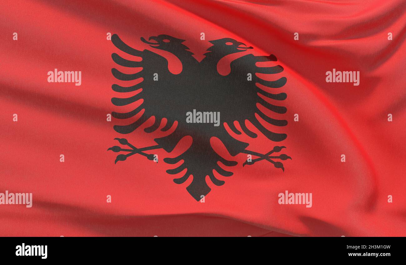 Pavillon national de l'Albanie.Rendu 3D en gros plan très détaillé et ondulé. Banque D'Images