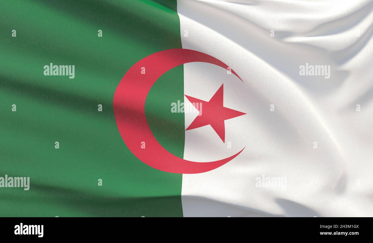 Pavillon national de l'Algérie.Rendu 3D en gros plan très détaillé et ondulé. Banque D'Images