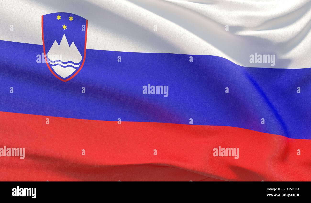 Brandissant le drapeau national de la Slovénie. Très détaillées des Galapagos close-up 3D render. Banque D'Images