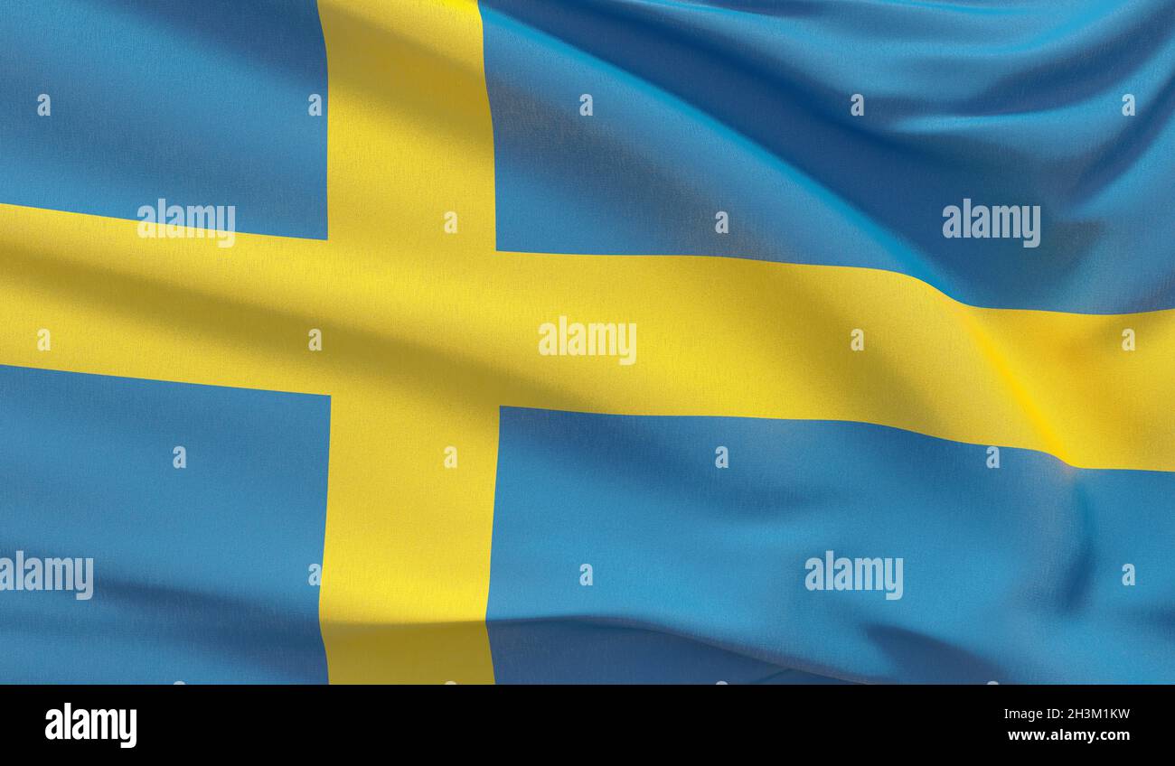 Brandissant le drapeau national de la Suède. Très détaillées des Galapagos close-up 3D render. Banque D'Images