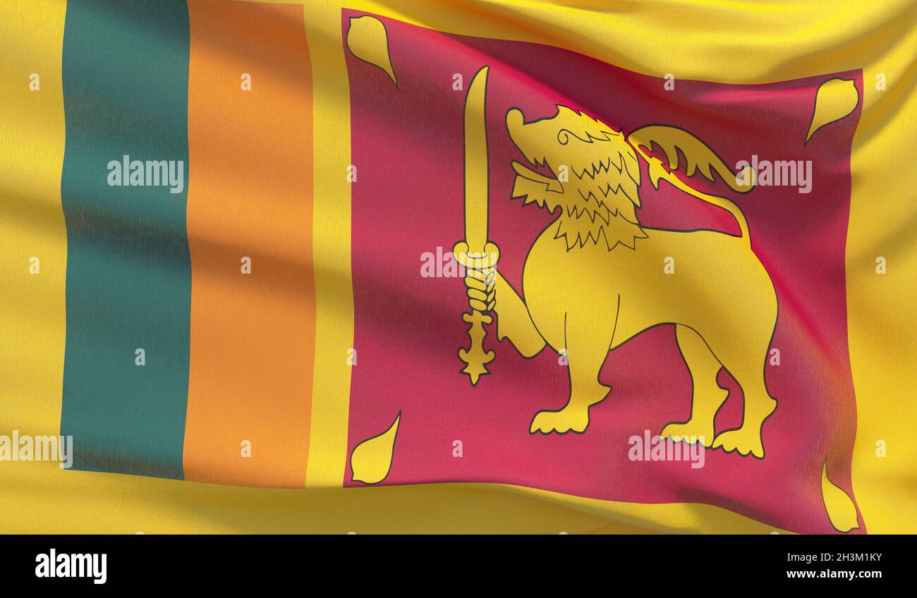 Brandissant le drapeau national du Sri Lanka. Très détaillées des Galapagos close-up 3D render. Banque D'Images