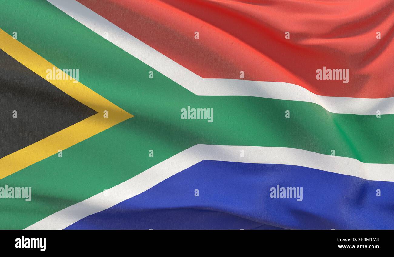 Brandissant le drapeau national d'Afrique du Sud. Très détaillées des Galapagos close-up 3D render. Banque D'Images