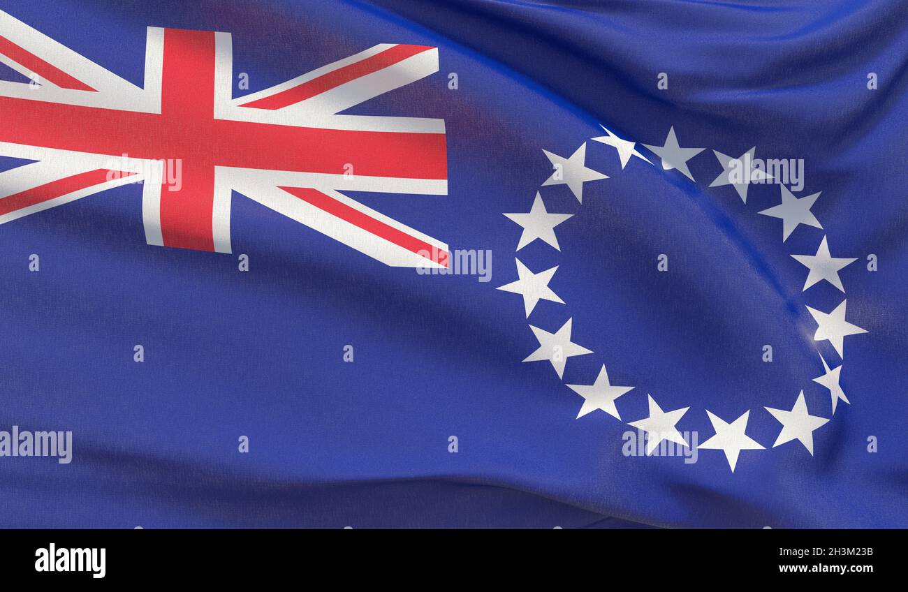 Agitant le drapeau national des îles Cook. Rendu très détaillé en relief ondulé. Banque D'Images