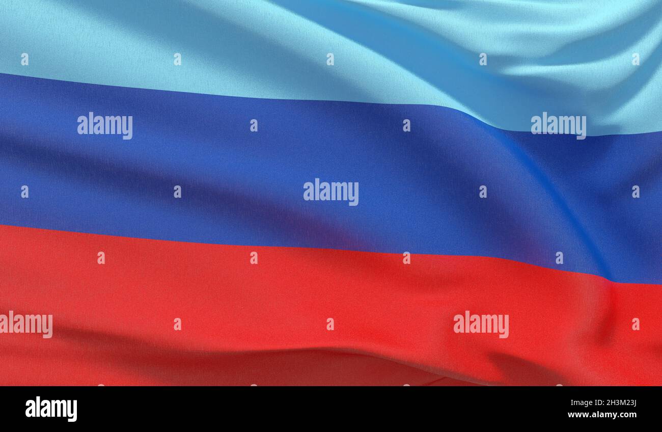 Agitant le drapeau national de Luhansk. Rendu très détaillé en relief ondulé. Banque D'Images