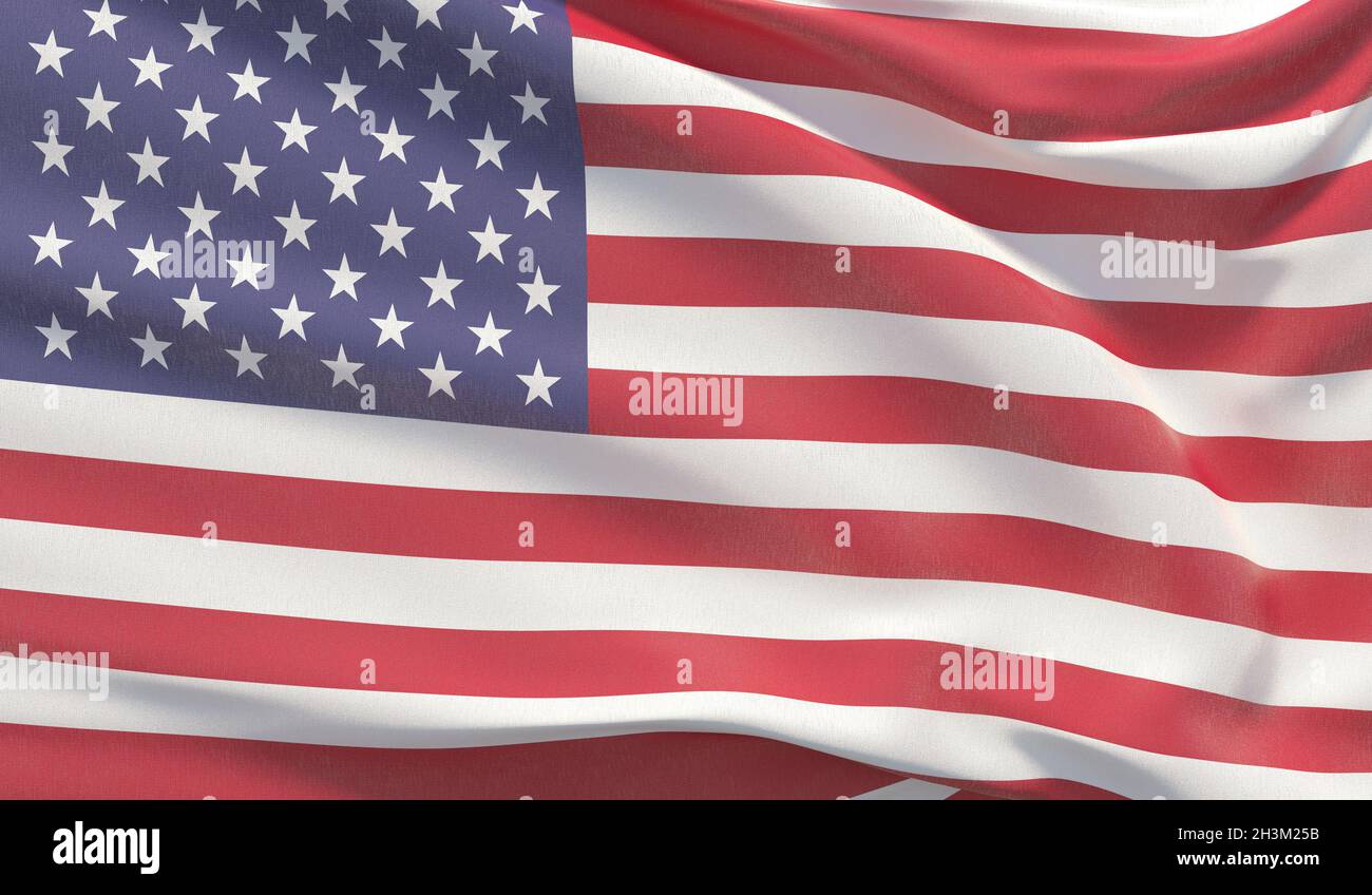 Fendre le drapeau national de l'Amérique. Rendu très détaillé en relief ondulé. Banque D'Images