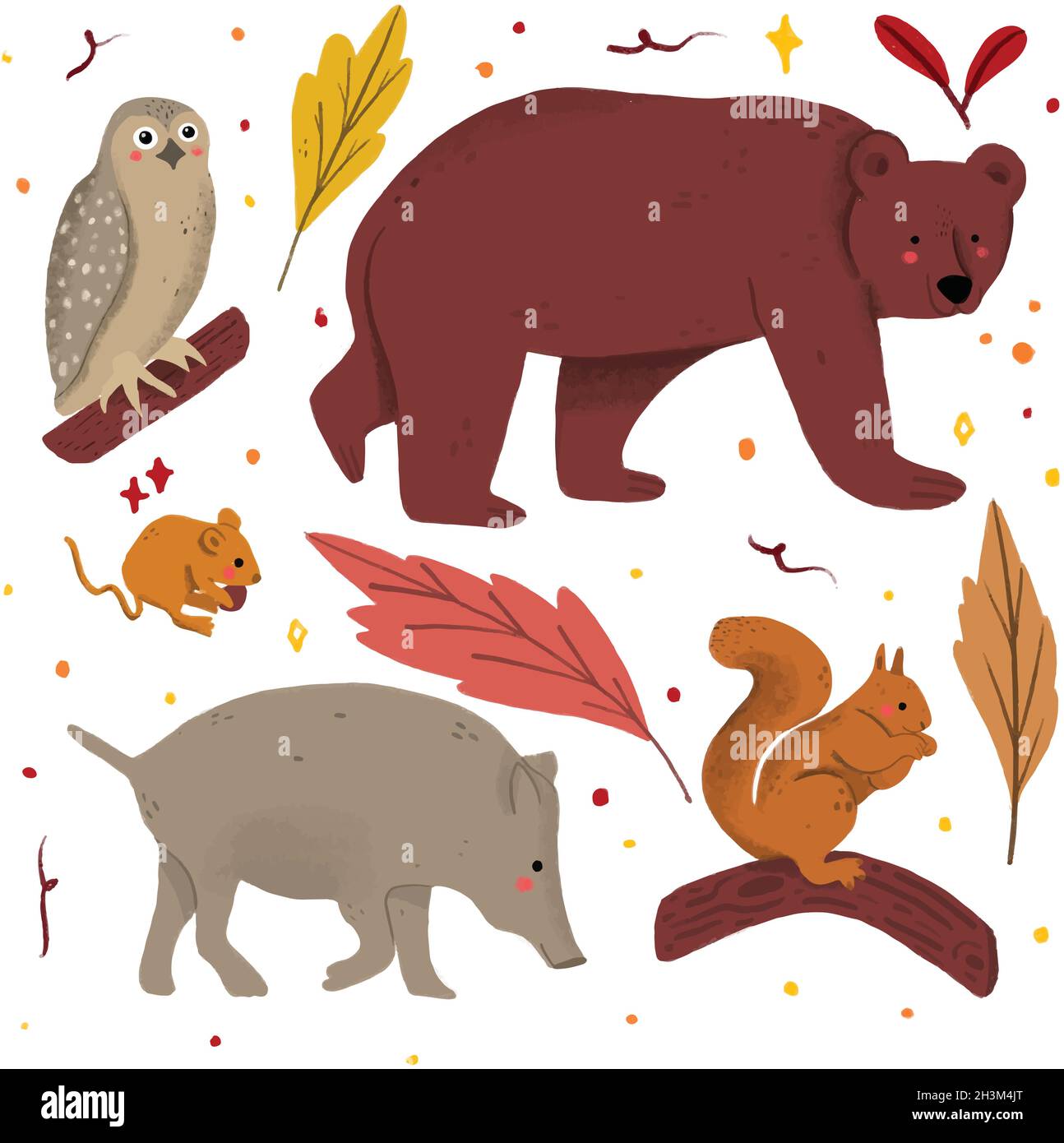 dessin à la main animaux de forêt ensemble vecteur dessin illustration Illustration de Vecteur