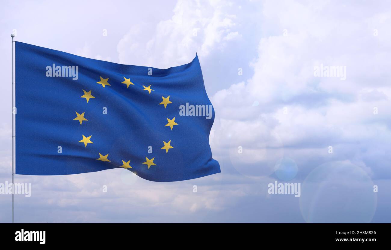 Drapeaux du monde - drapeau officiel de l'UE.Drapeau de l'Union européenne.Illustration 3D. Banque D'Images