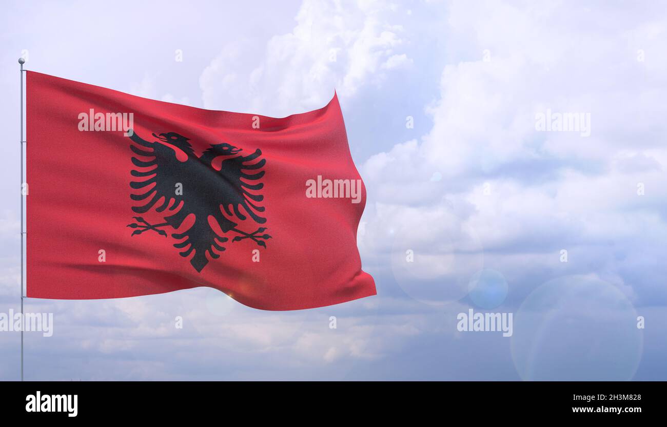 Drapeaux du monde - drapeau de l'Albanie.Illustration 3D. Banque D'Images