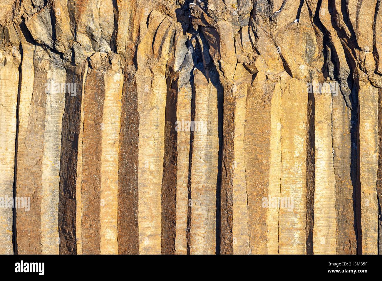 Colonnes de basalte à la cascade d'Aldeyjarfoss, Islande.Les colonnes ont été formées il y a environ 9000 ans à partir de magma de refroidissement d'un événement volcanique.Icel du Nord Banque D'Images