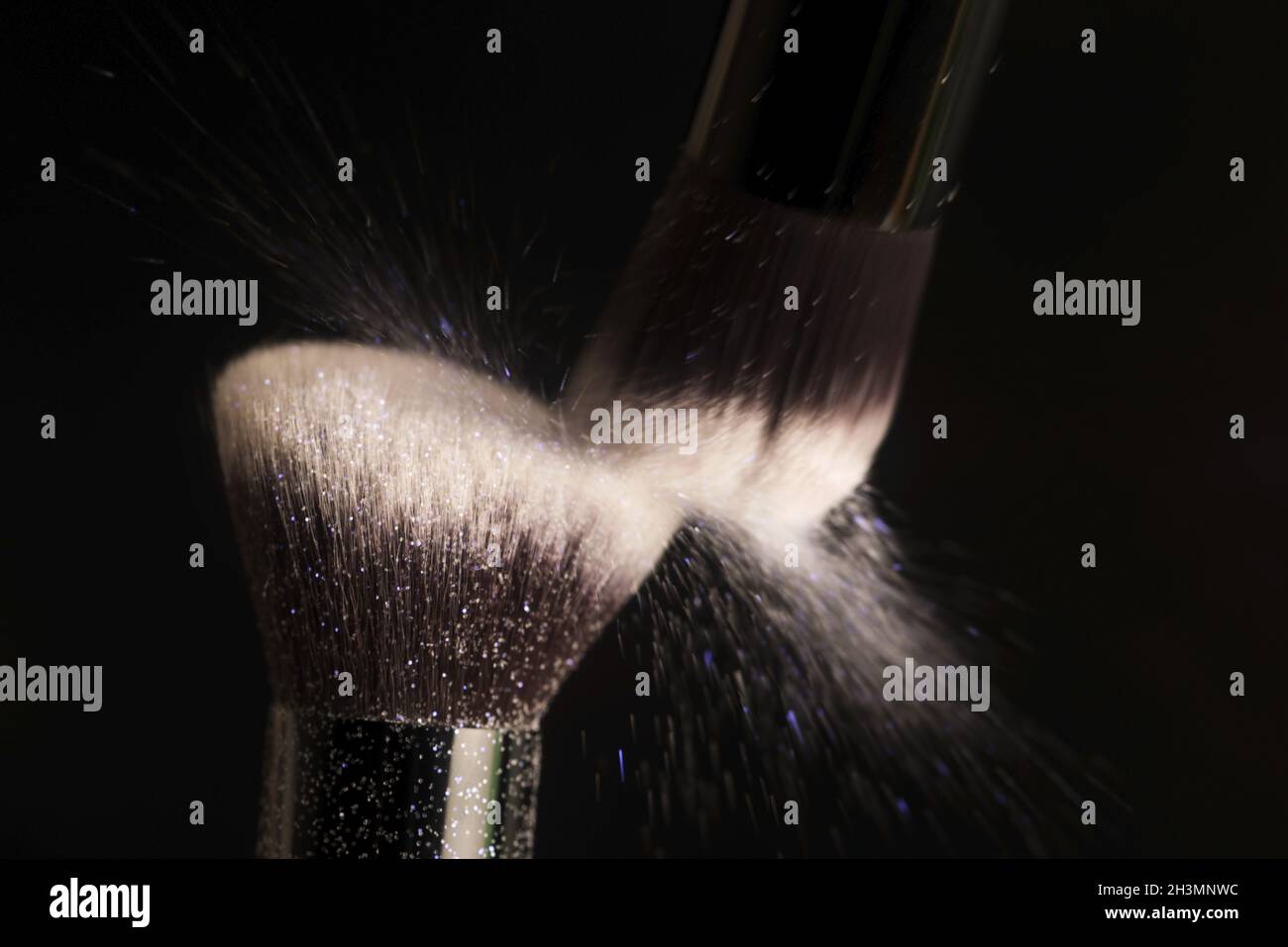 Brosse cosmétique et poudre de maquillage colorée Banque D'Images