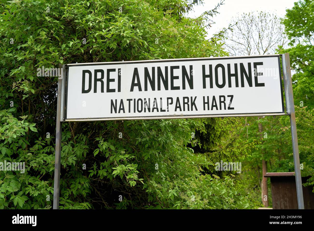 Placer un panneau de nom sur une plate-forme dans la station de Drei Annen Hohne dans le parc national de Harz Banque D'Images