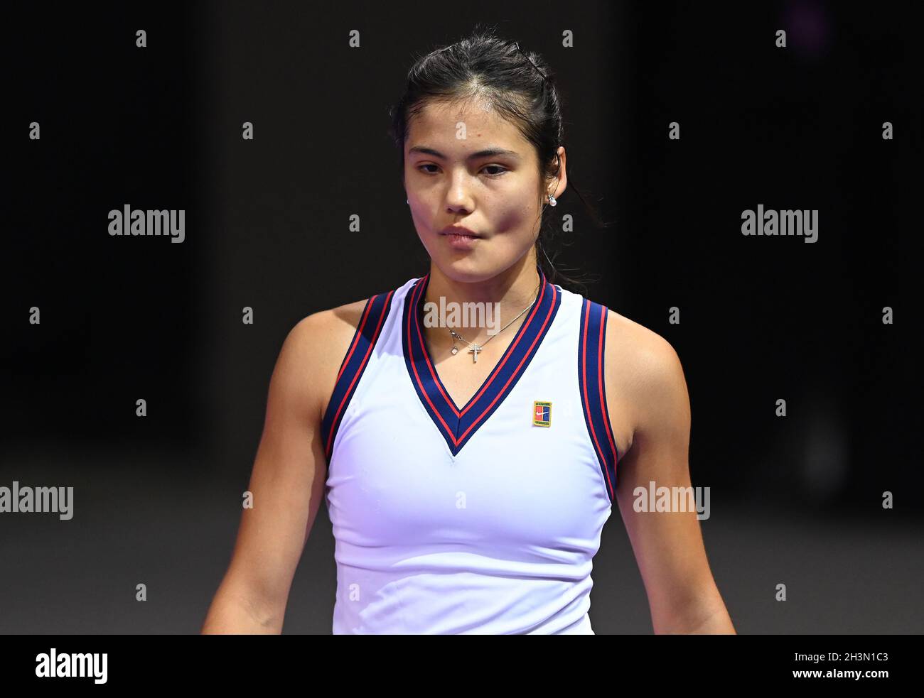 Emma Raducanu (GBR) lors de son quart de match final contre Marta Kostyuk (UKR) pendant le septième jour de l'Open de Transylvanie à la BT Arena, Cluj, Roumanie.Date de la photo: Vendredi 29 octobre 2021. Banque D'Images
