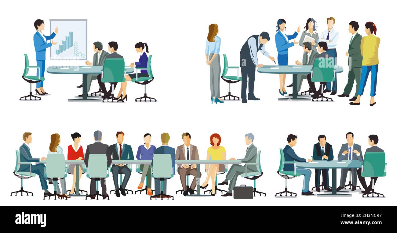 Équipe d'affaires lors d'une coopération, réunion d'affaires - illustration Banque D'Images