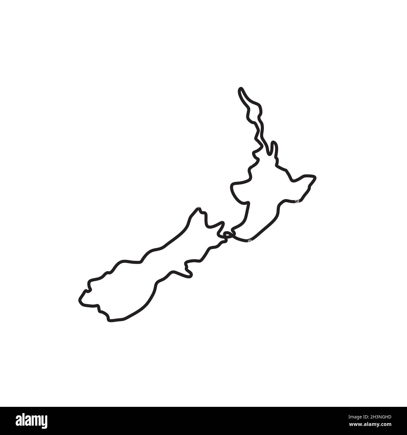 Carte de la Nouvelle-Zélande montrant le dessin continu de l'Île du Nord et de l'Île du Sud Banque D'Images