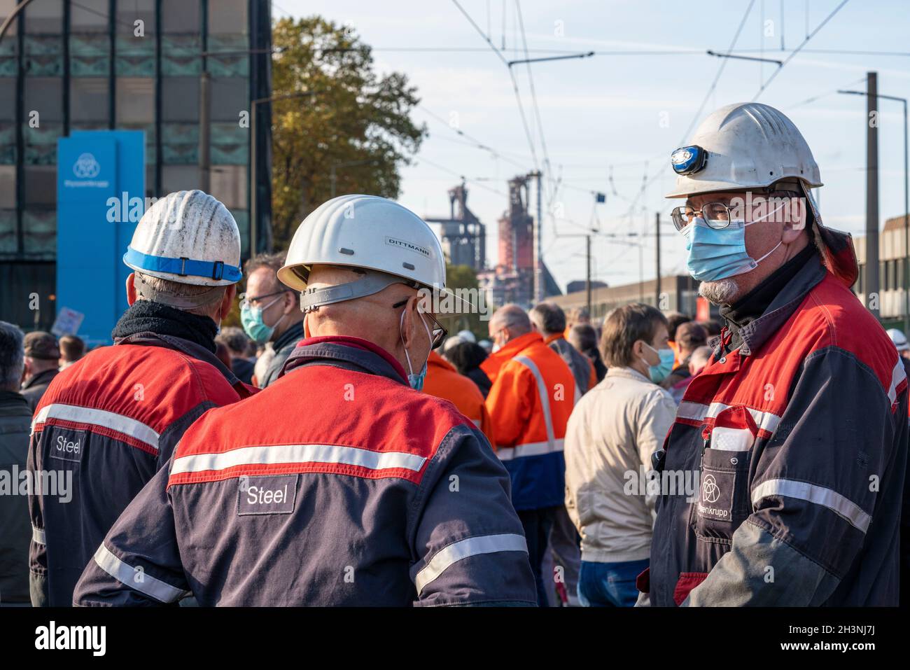 Journée d'action de l'acier d'IG Metall, sur 50 sites dans toute l'Allemagne, pour FairWandel, la conversion de l'industrie de l'acier à l'industrie neutre en CO2, avec JO Banque D'Images