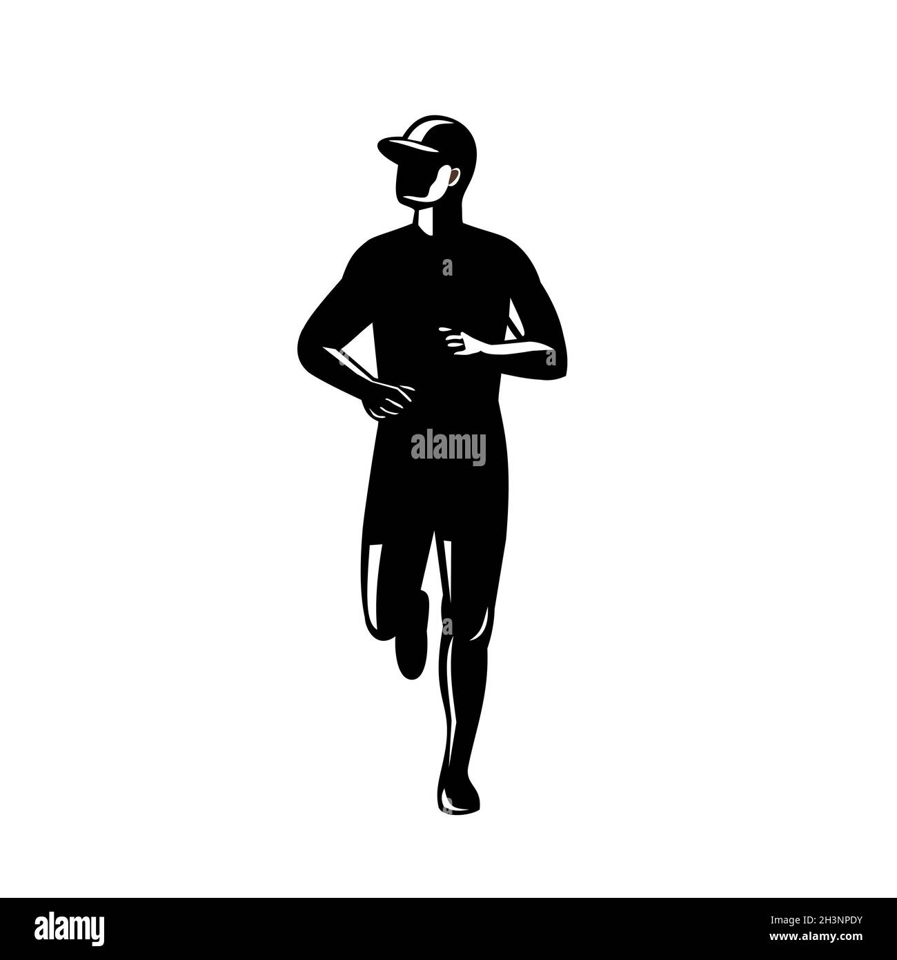 Silhouette de coureur de marathon de campagne vue avant Noir rétro et blanc Banque D'Images