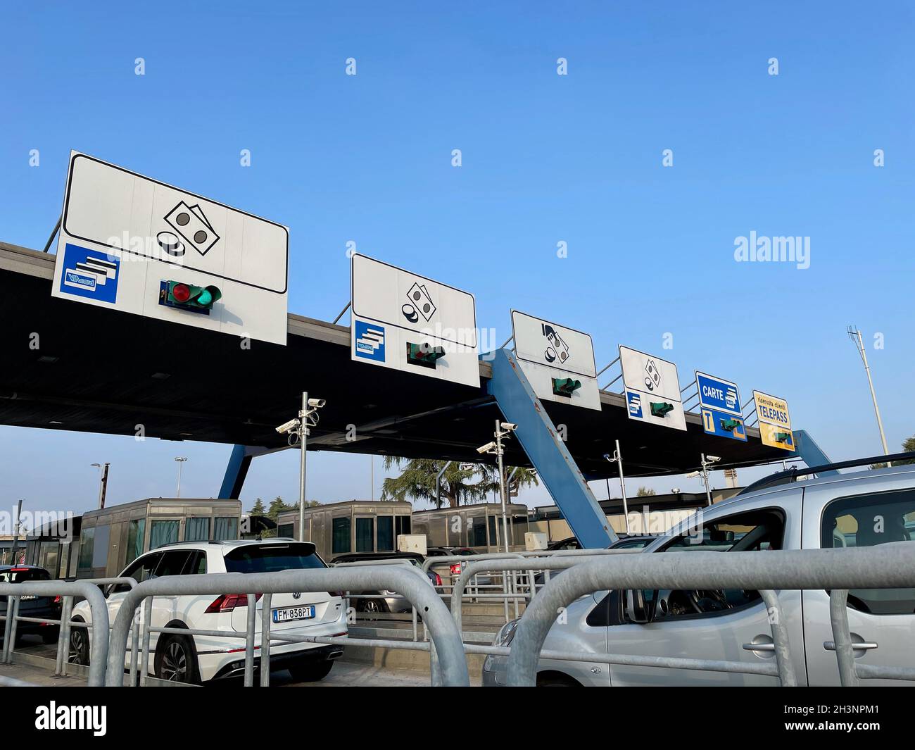 Milan, Italie, 23.10.2021.Station de péage sur l'autoroute italienne. Banque D'Images