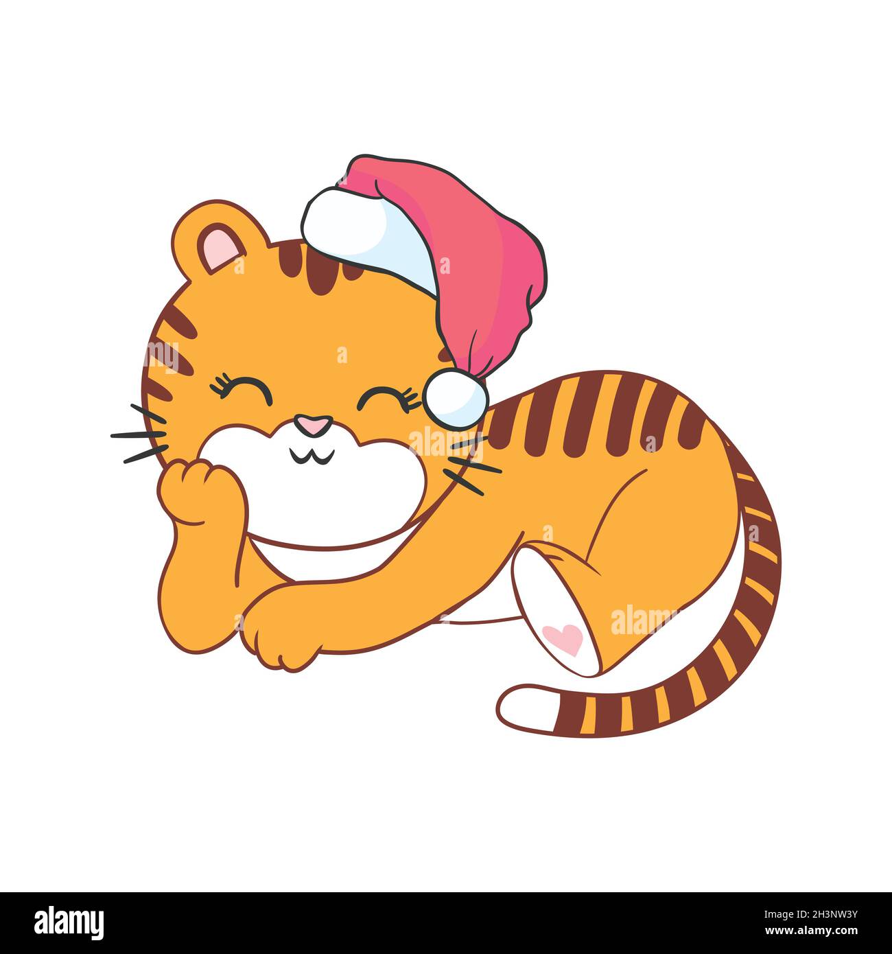 Joli tigre vectoriel - père noël avec un chapeau rouge. Bonne Année. Illustration de Vecteur