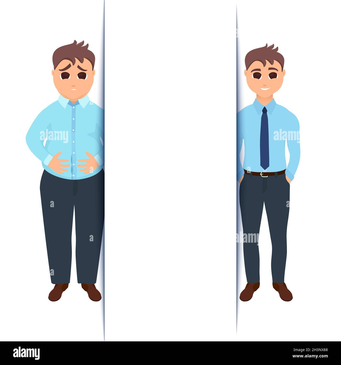 Homme avant et après la perte de poids, illustration Banque D'Images