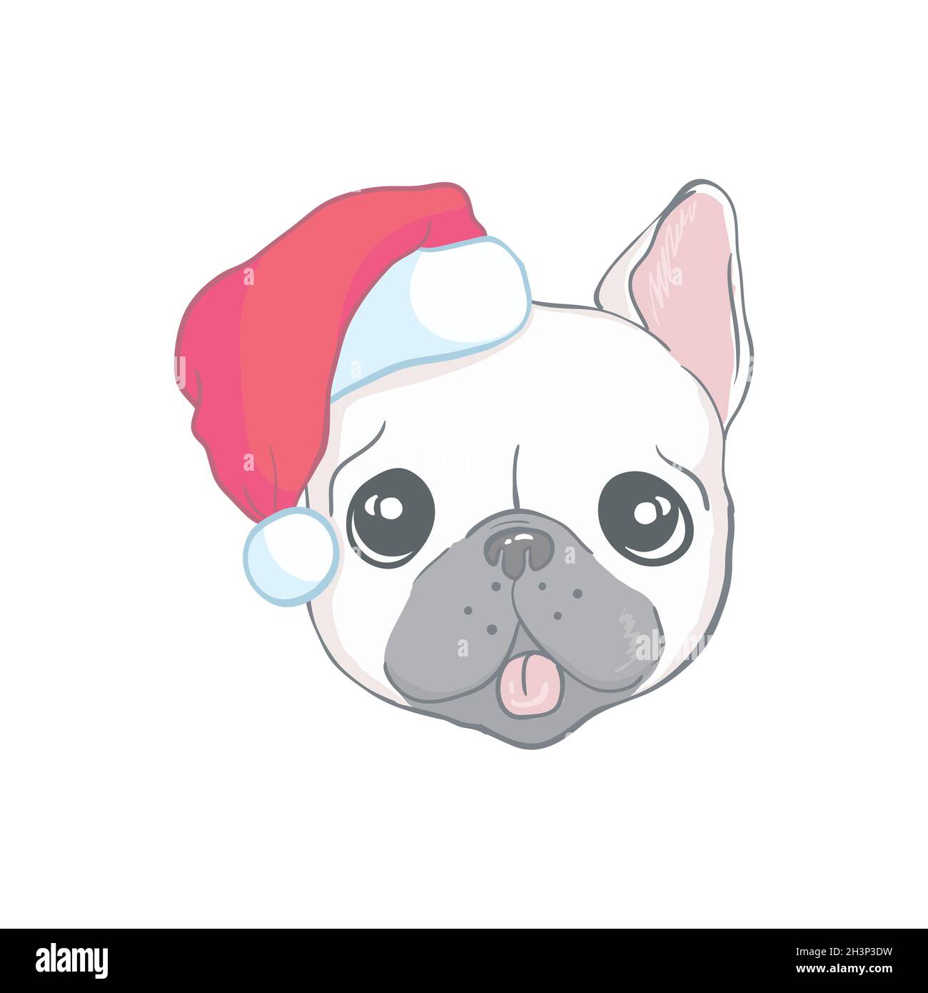 Carte de Noël.Affiche de portrait de bouledogue dans un chapeau de Père Noël.Illustration vectorielle. Illustration de Vecteur