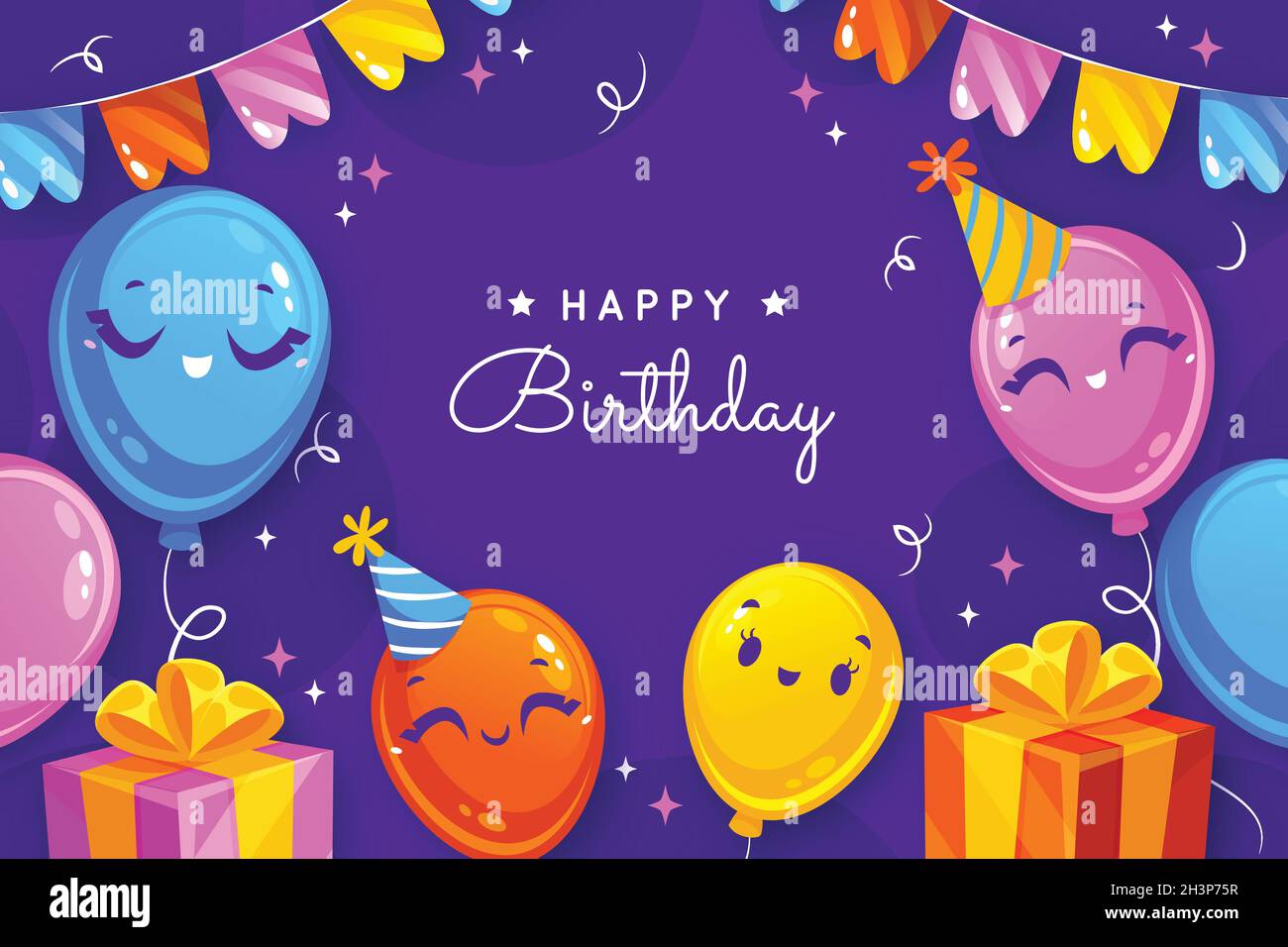 fond d'anniversaire avec message d'accueil éléments plats illustration de conception vectorielle Illustration de Vecteur