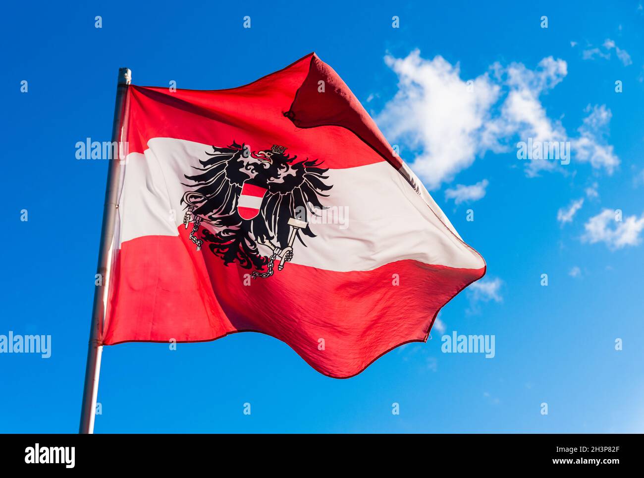 Drapeau autrichien qui flotte dans le vent Banque D'Images