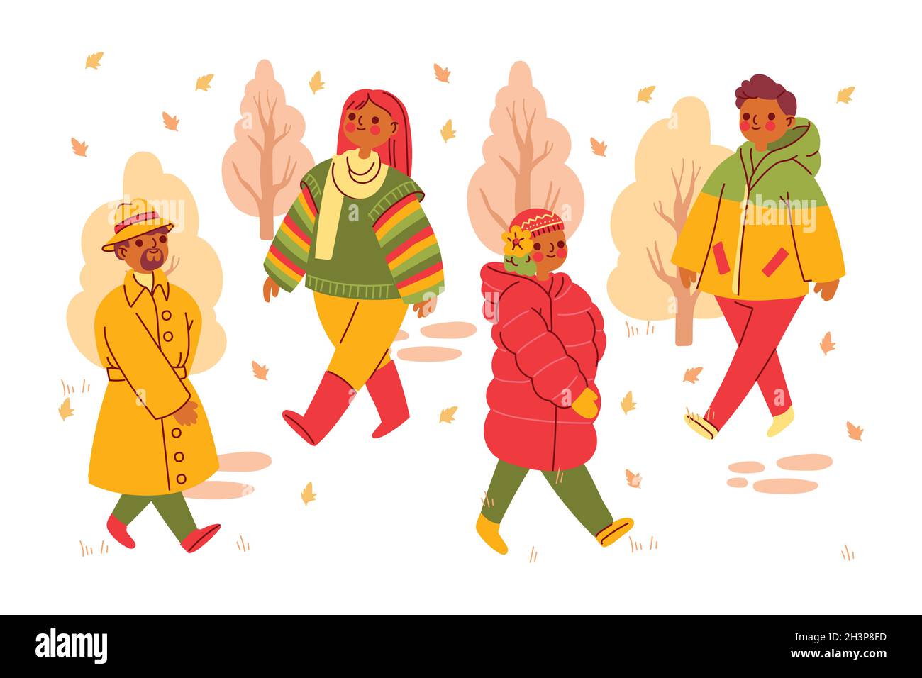 people automne park set scénario vectoriel Illustration de Vecteur