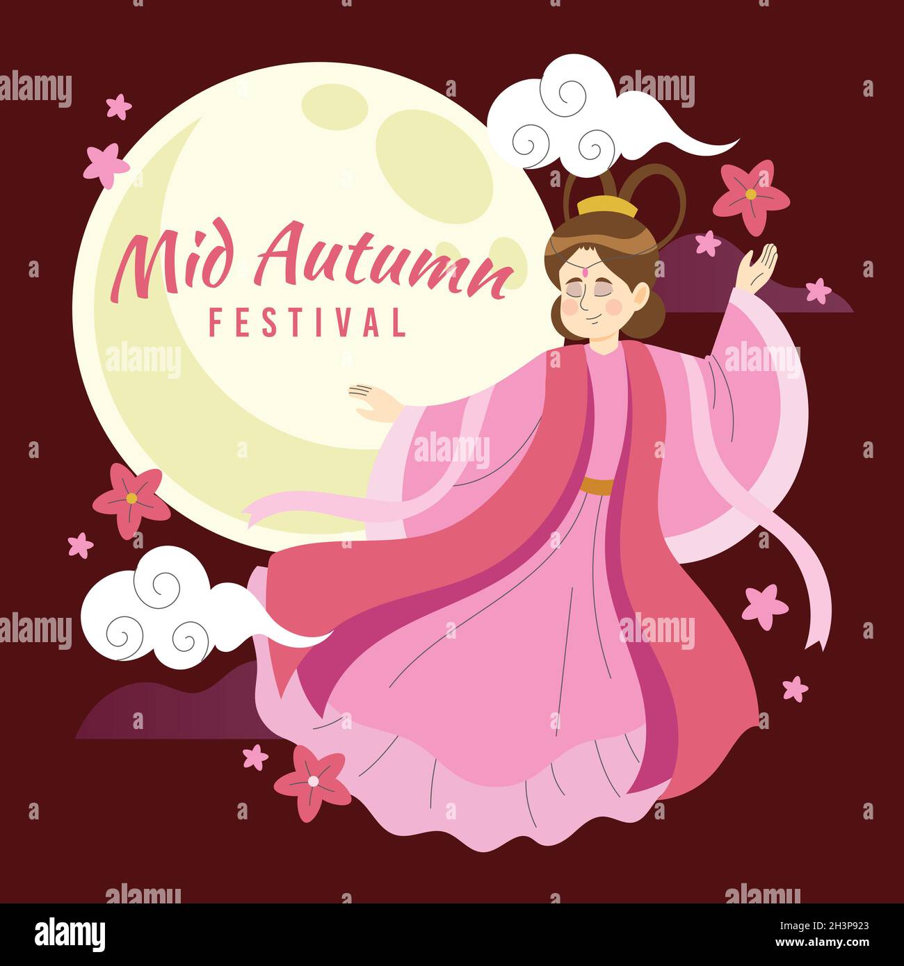 fête de mi-automne avec robe rose femme Illustration de Vecteur