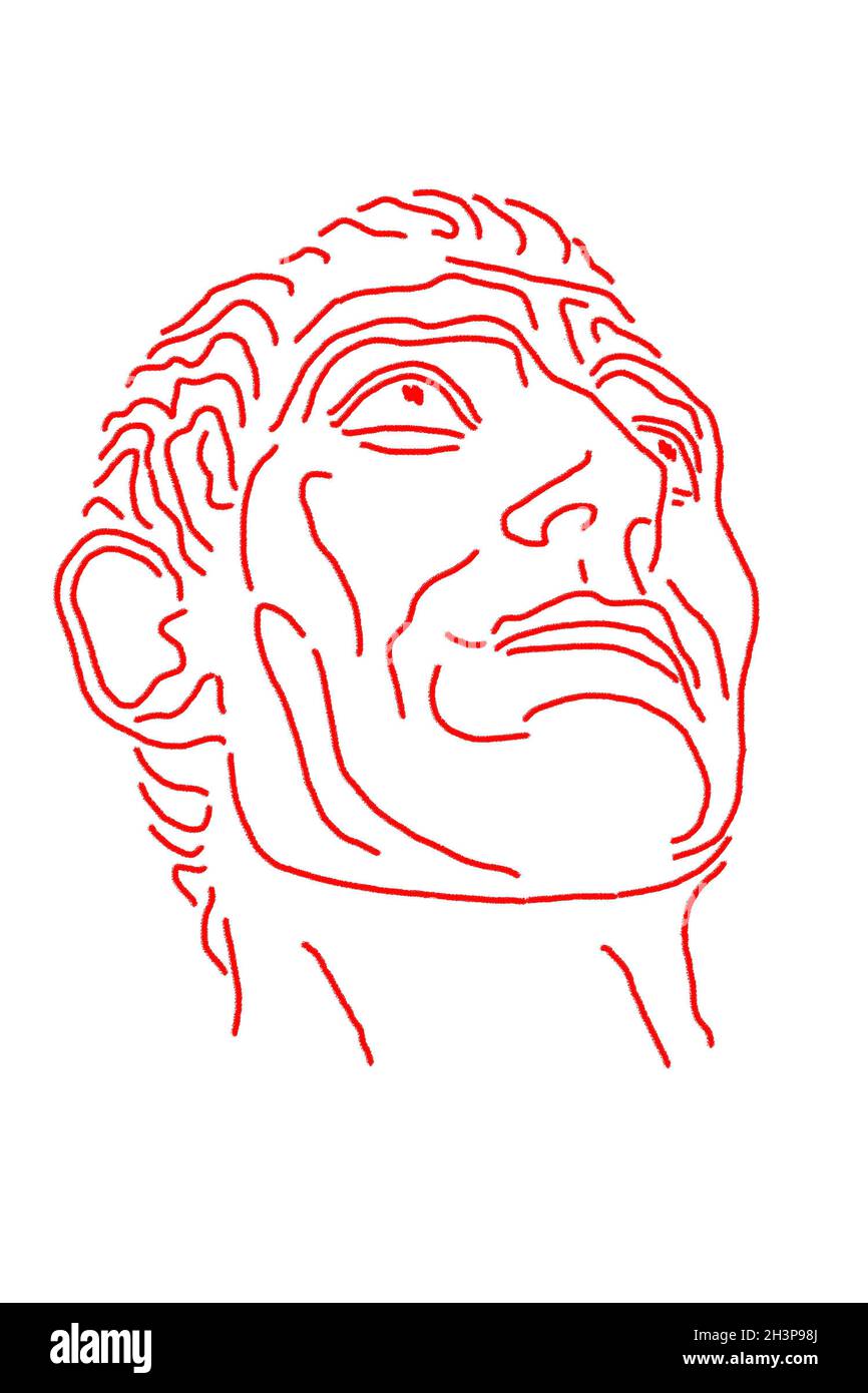 Dessin au trait de la face surréaliste.Art moderne image créative avec l'homme ferme.Dessin contemporain fou dans un style cubisme moderne Banque D'Images