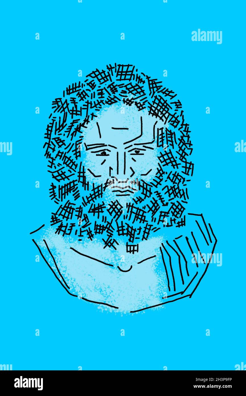 Dessin au trait de la face surréaliste.Art moderne image créative avec l'homme ferme.Dessin contemporain fou dans un style cubisme moderne Banque D'Images