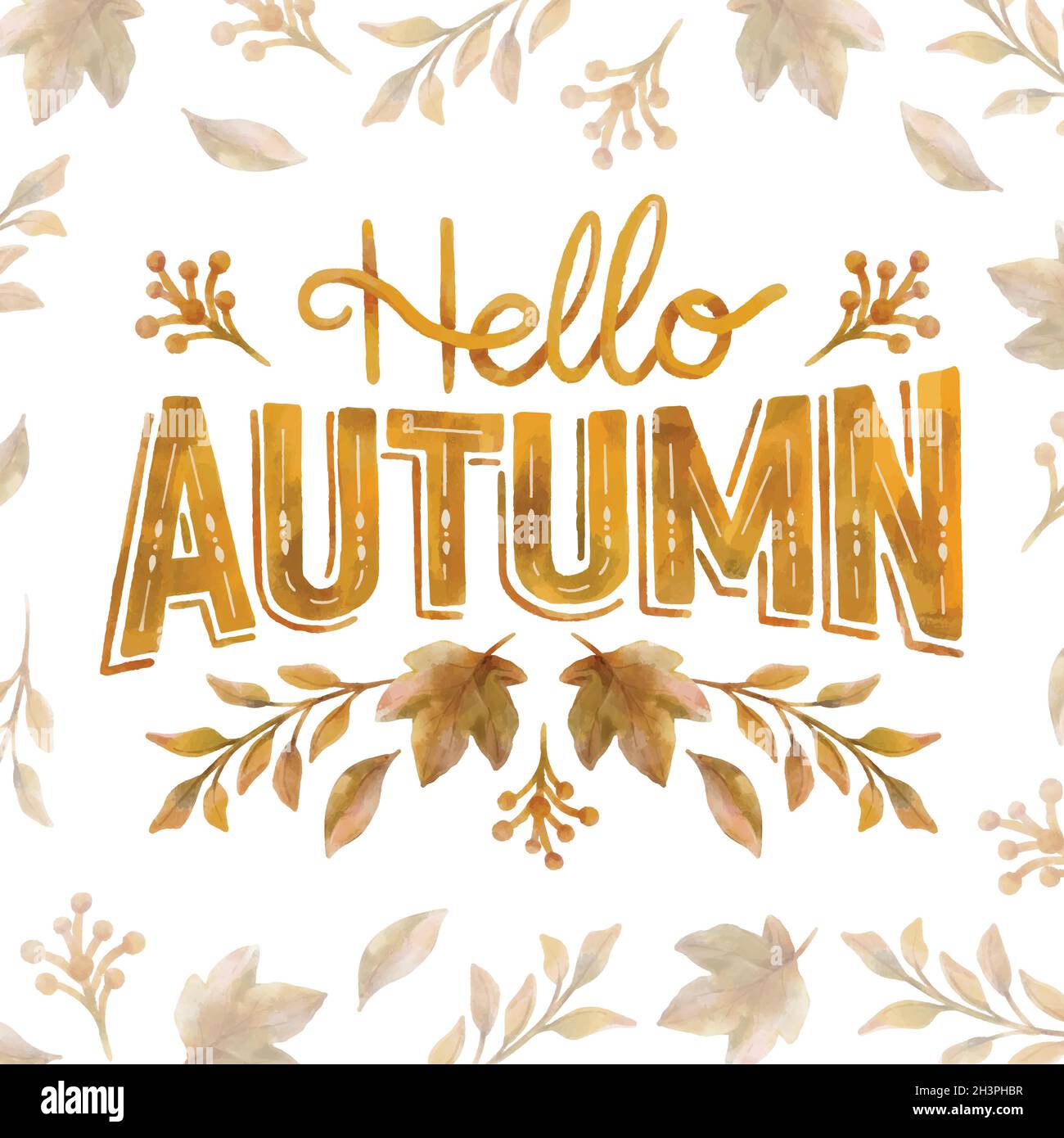 aquarelle hello automne lettrage dessin vectoriel Illustration de Vecteur