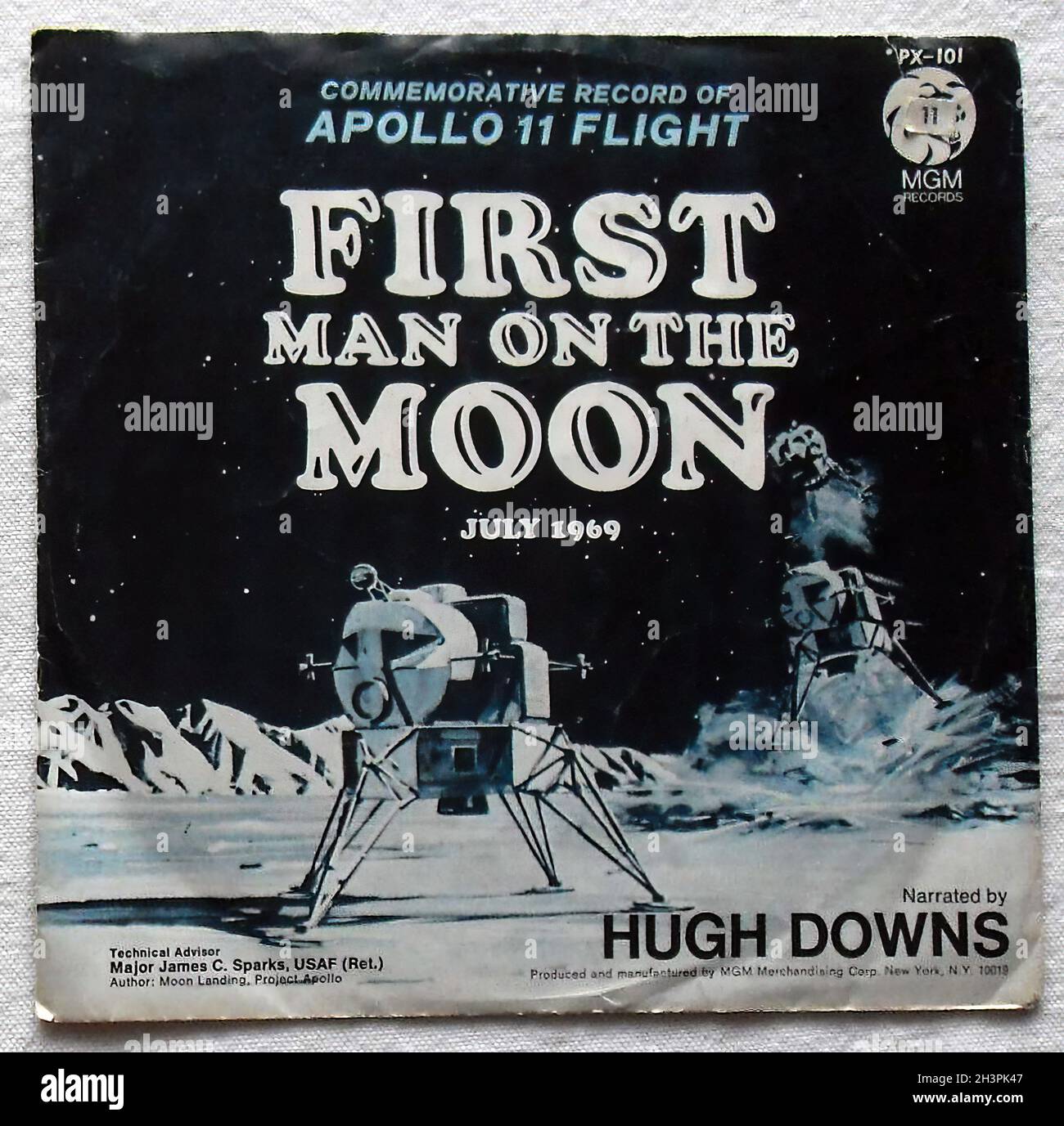 Original Vintage Vinyl 7 pouces 1969 First Man on the Moon Hugh Downs 45 tr/min record Banque D'Images