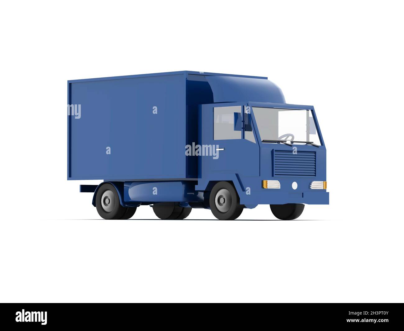 Camion de livraison commerciale Blue Toy sur fond blanc Banque D'Images