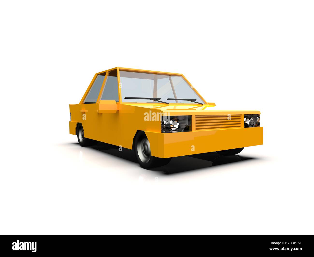 Bas PolyÂ jaune voiture SedanÂ isolé sur fond blanc Banque D'Images