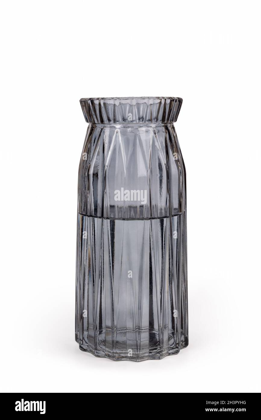 Vase en verre gris fumé isolé sur blanc Banque D'Images