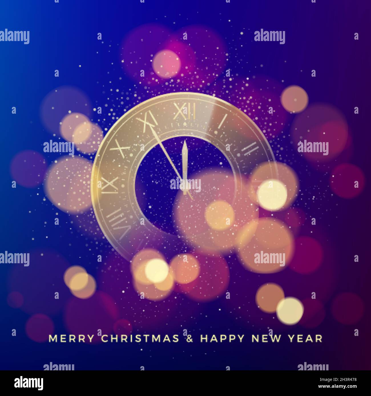 Cadran d'horloge doré sur fond brillant de Noël magique avec bokeh.Illustration vectorielle Illustration de Vecteur