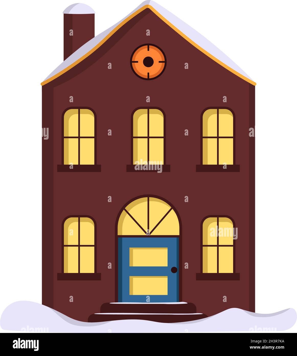 Maison d'hiver lumineuse et décorative dans la neige.Joyeux Noël et nouvel an.Hiver et vacances Illustration de Vecteur