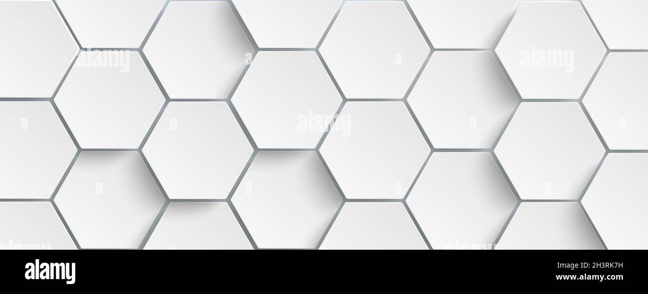 En-tête blanc de l'arrière-plan de la structure hexagonale Banque D'Images
