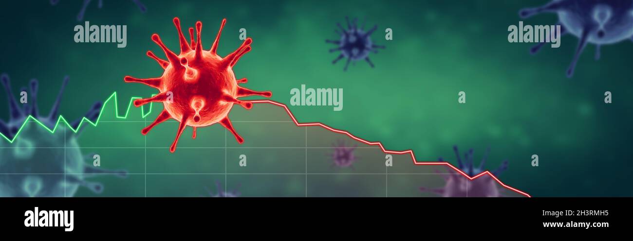 Crise Covid et l'effondrement des marchés, retombées économiques.illustration 3d Banque D'Images