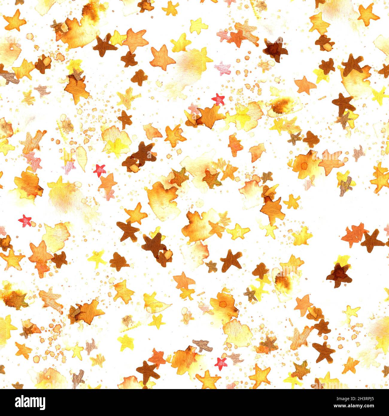 Motif sans couture avec étoiles aquarelle jaune doré Banque D'Images