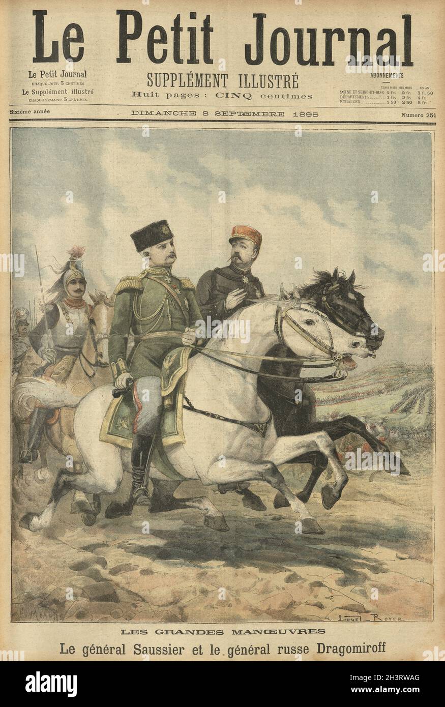 Le général français Saussier et le général russe Dragomirov sur les manœuvres militaires conjointes, 1895 Banque D'Images