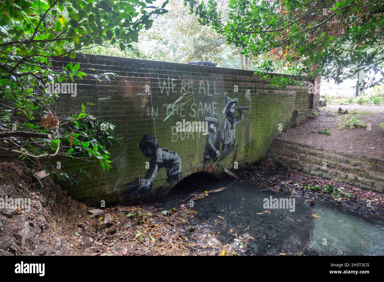 Banksy Street art dans le parc Nicholas Everitt à Lowestoft, Suffolk.Peint dans le cadre de la grande pulvérisation britannique. Banque D'Images
