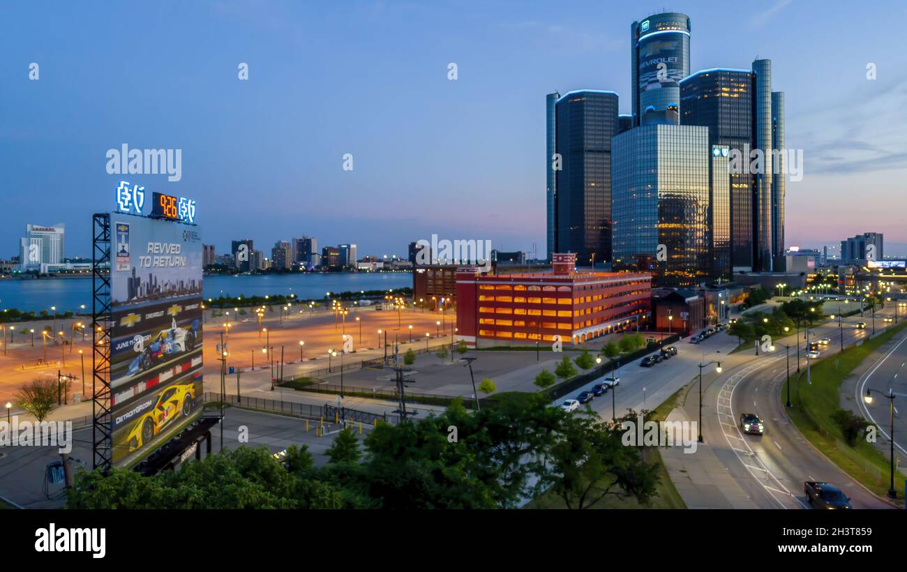 Vue aérienne du Detroit Michigan Skyline Banque D'Images