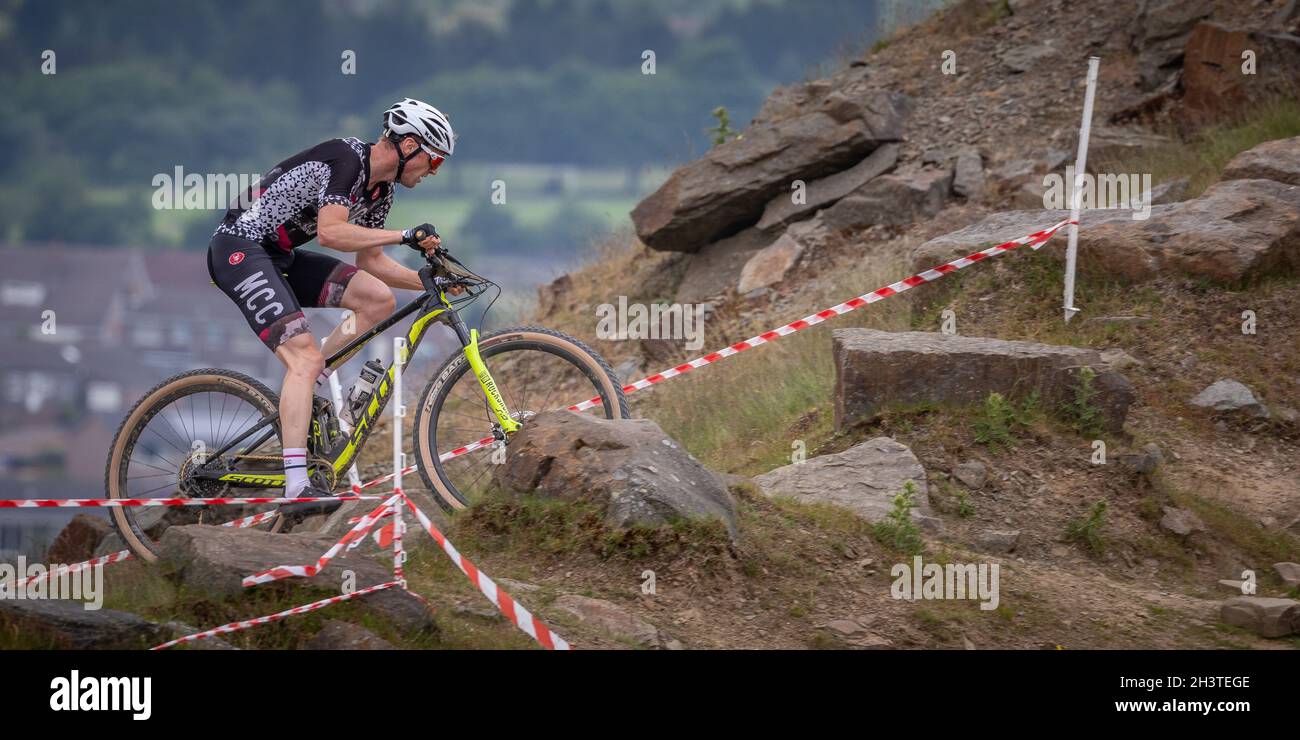 Course de vélo de montagne dans l'événement « Crank IT », Lee Quarry, Lancashire, Angleterre, Royaume-Uni,GB, Europe. Banque D'Images