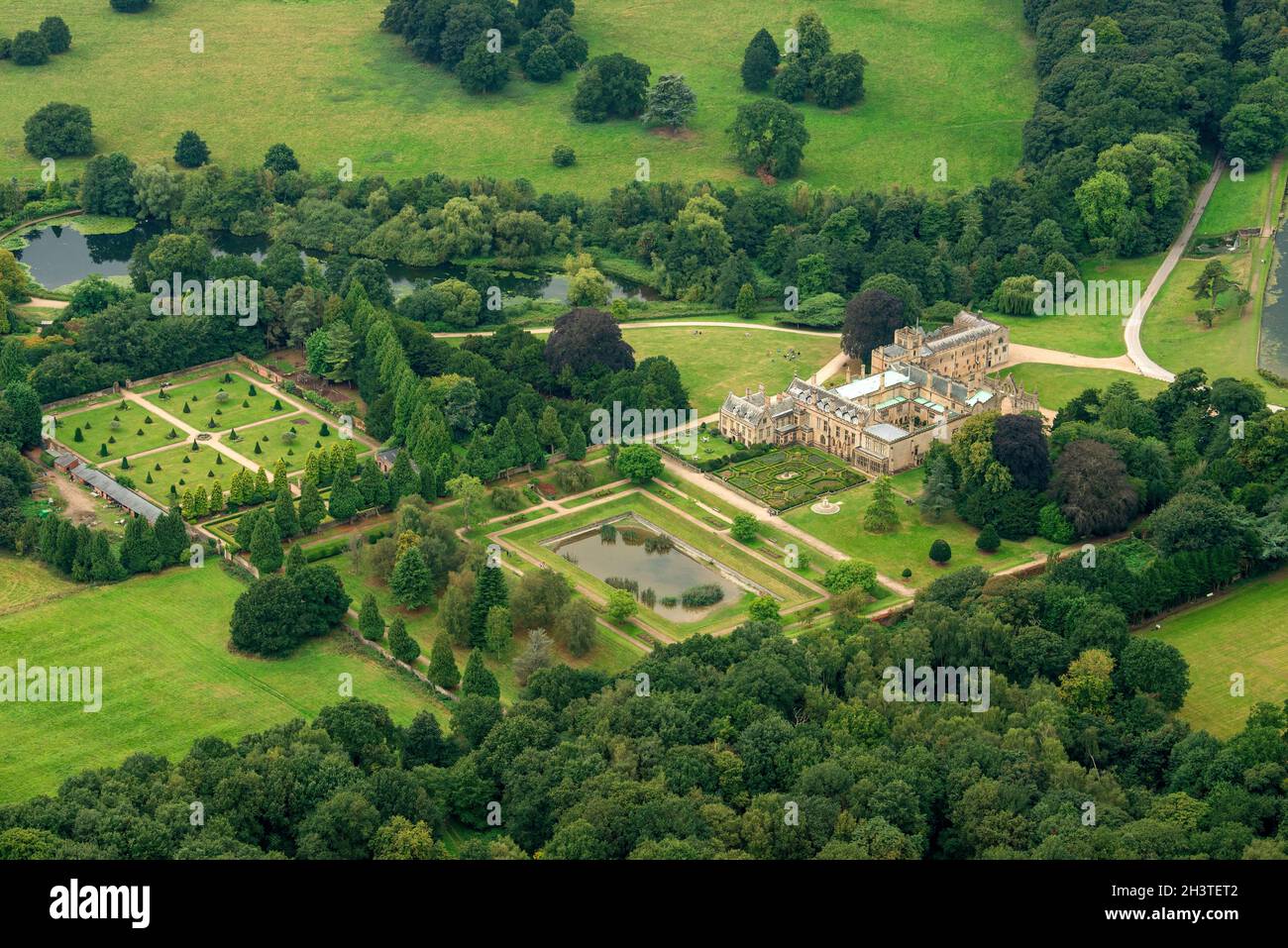 Image aérienne de l'abbaye de Newstead, dans le Nottinghamshire, Angleterre, Royaume-Uni Banque D'Images