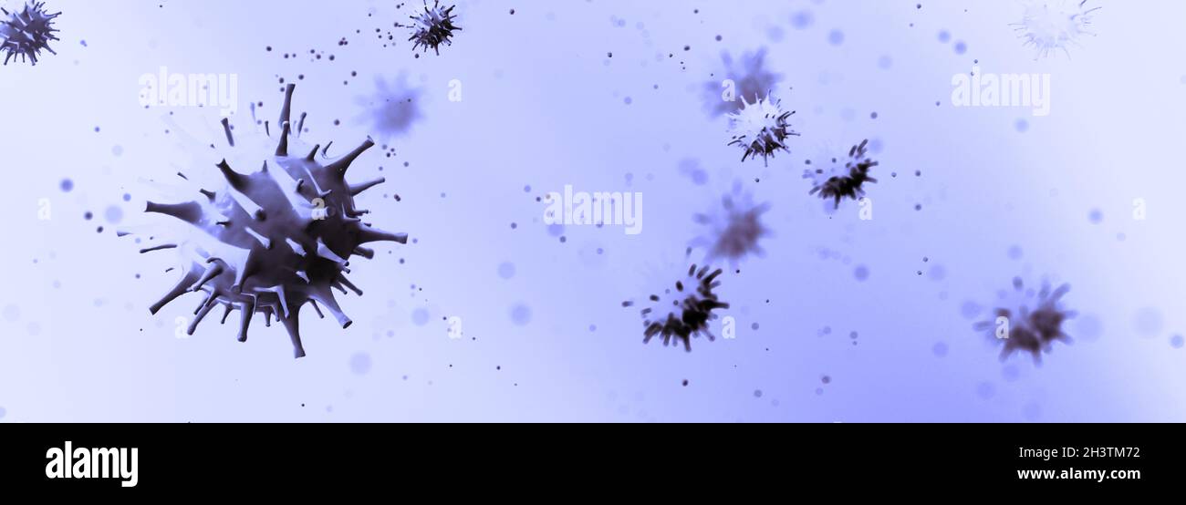 Éclosion de coronavirus, vue microscopique des cellules du virus de la grippe.Illustration 3D Banque D'Images